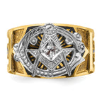 14k Two-tone Men's Polished and Textured Blue Lodge Master Masonic Ring Mounting, Mounting Only - Sophia Jewelers