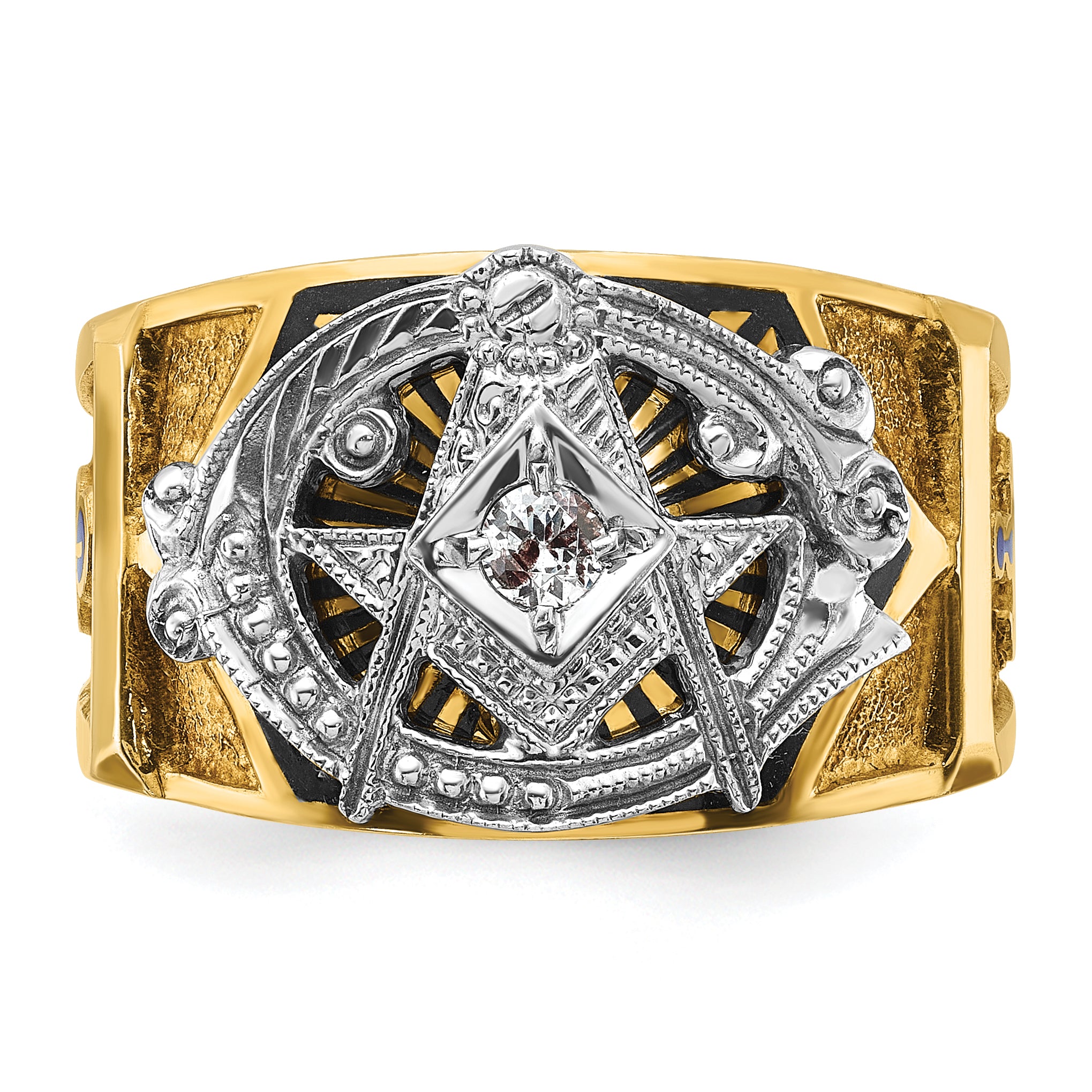 14k Two-tone Men's Polished and Textured Blue Lodge Master Masonic Ring Mounting, Mounting Only - Sophia Jewelers