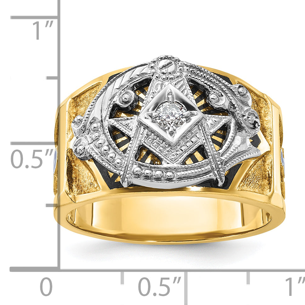 14k Two-tone Men's Polished and Textured Blue Lodge Master Masonic Ring Mounting, Mounting Only - Sophia Jewelers