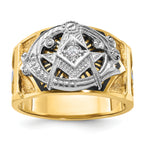 14k Two-tone Men's Polished and Textured Blue Lodge Master Masonic Ring Mounting, Mounting Only - Sophia Jewelers