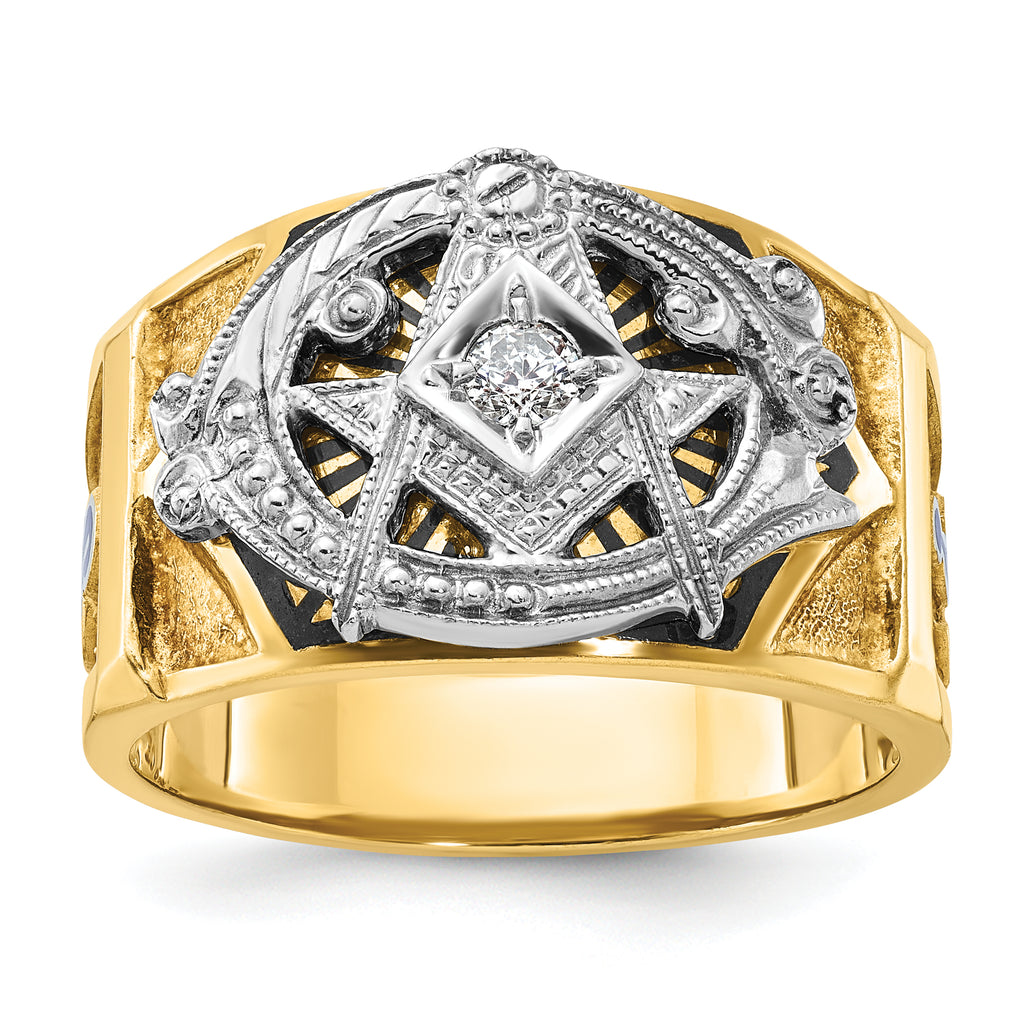 14k Two-tone Men's Polished and Textured with Blue and Black Enamel Diamond Blue Lodge Master Masoni - Sophia Jewelers