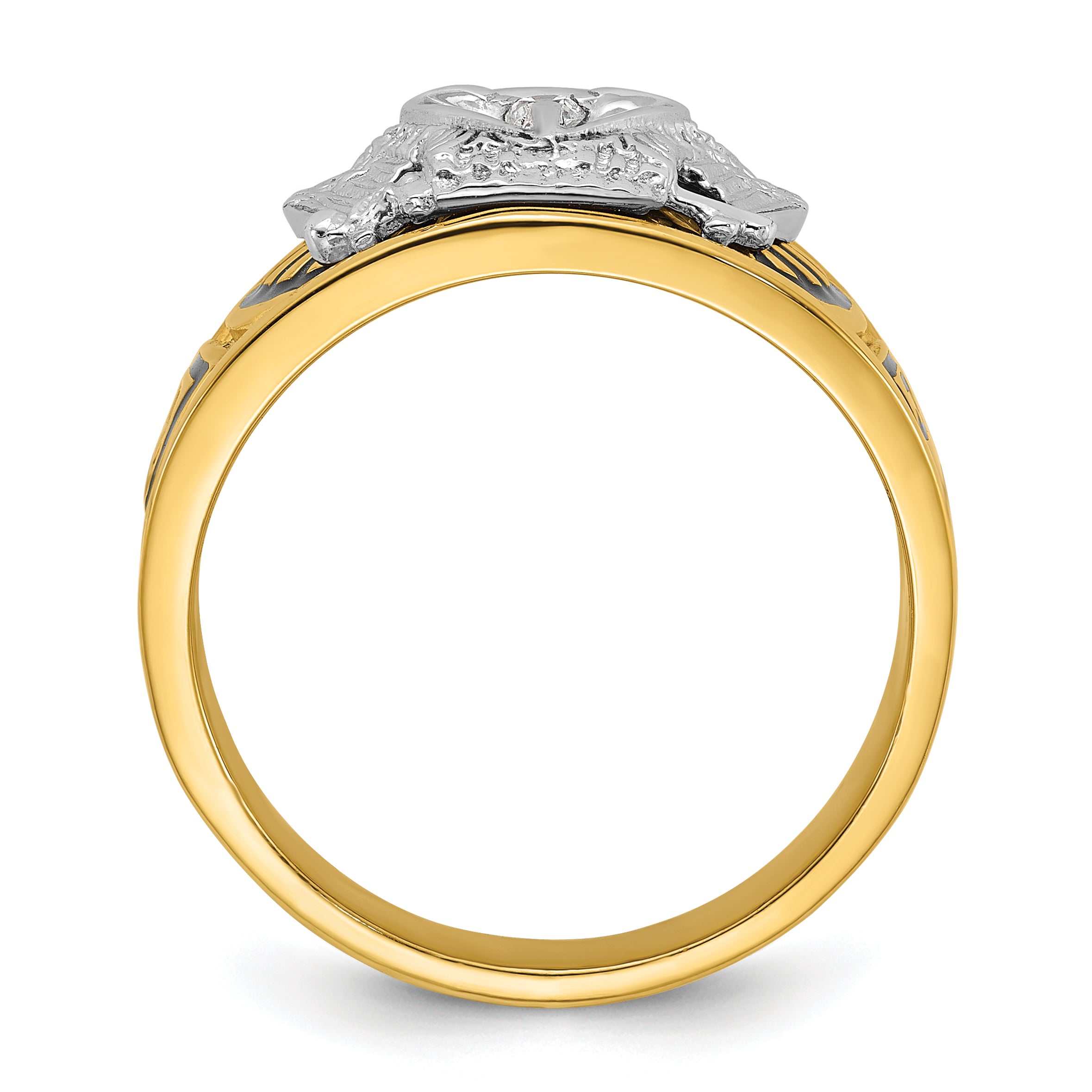 10k Two-tone Men's Polished and Textured with Black Enamel and Diamond 32nd Degree Scottish Rite Masonic Ring
