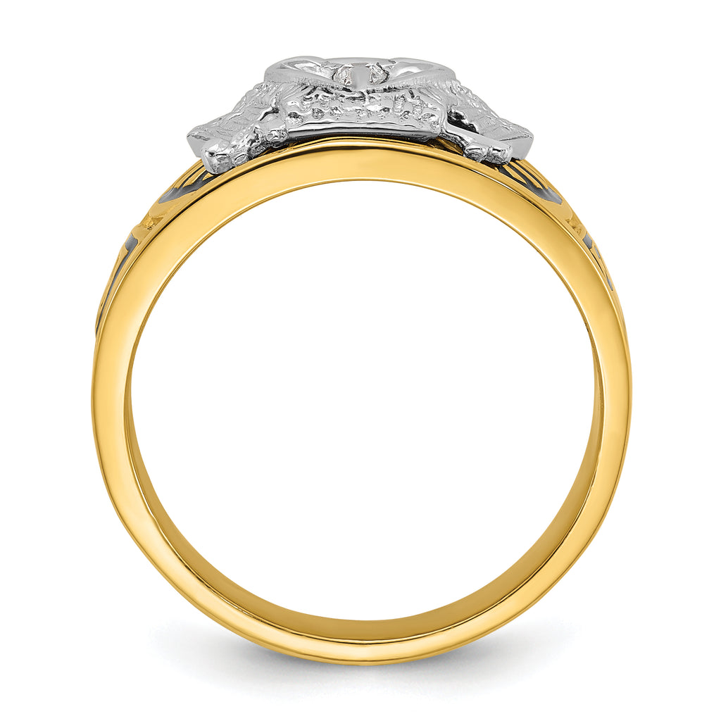 10k Two-tone Men's Polished and Textured with Black Enamel and Diamond 32nd Degree Scottish Rite Masonic Ring