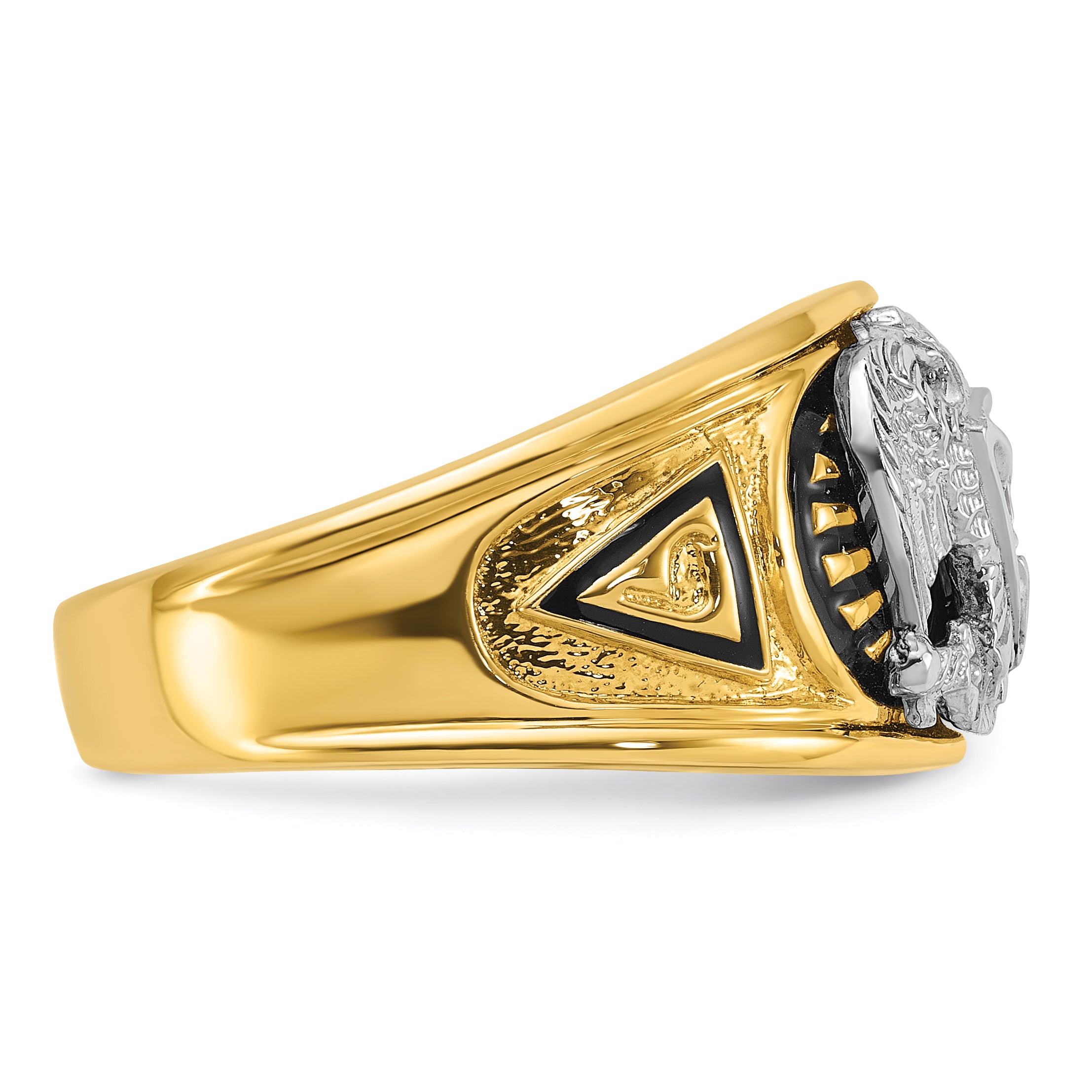 10k Two-tone Men's Polished and Textured with Black Enamel and Diamond 32nd Degree Scottish Rite Masonic Ring