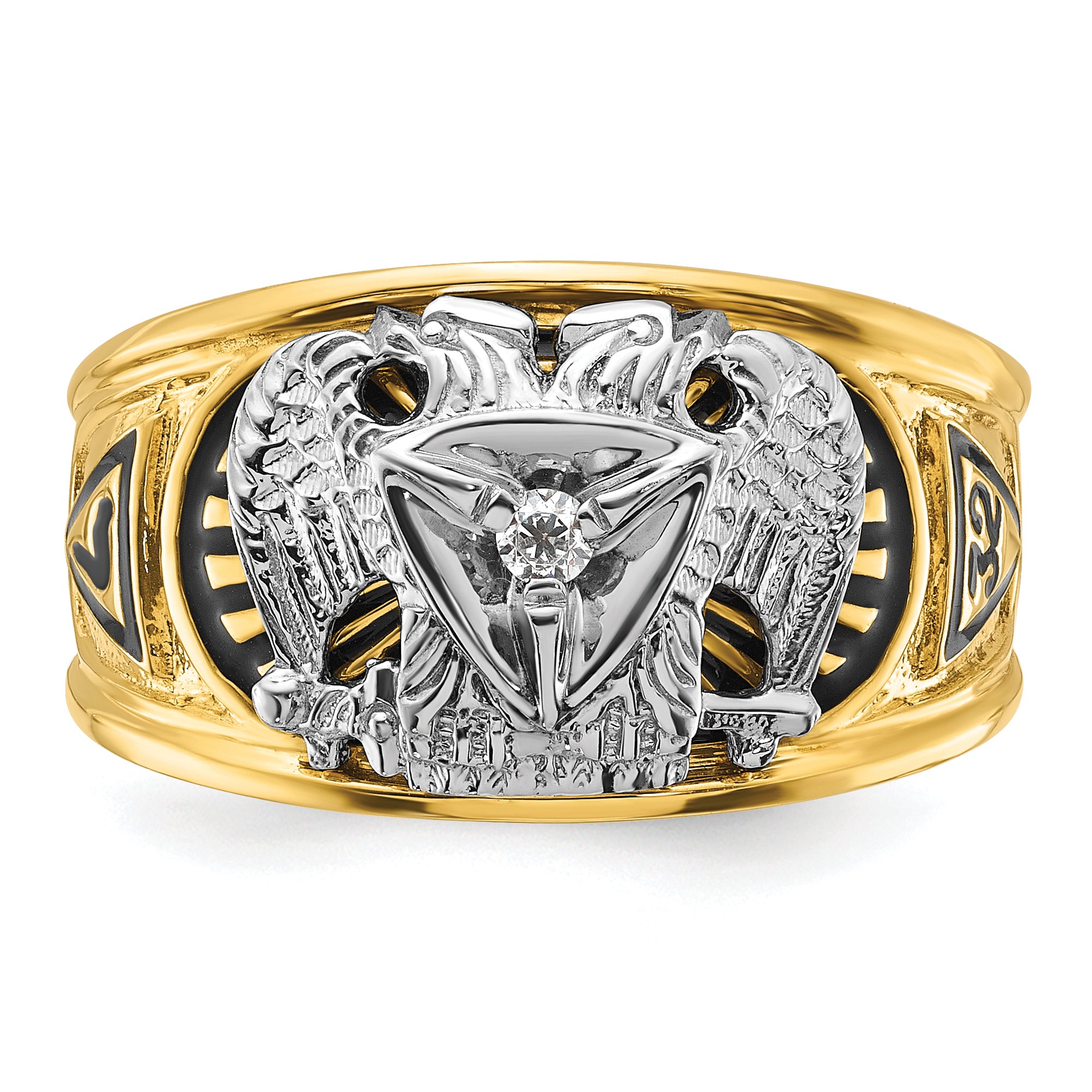 14k Two-tone Men's Polished and Textured 32nd Degree Scottish Rite Masonic Ring Mounting, Mounting Only - Sophia Jewelers