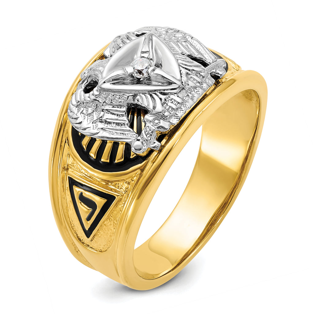 14k Two-tone Men's Polished and Textured with Black Enamel and Diamond 32nd Degree Scottish Rite Mas - Sophia Jewelers