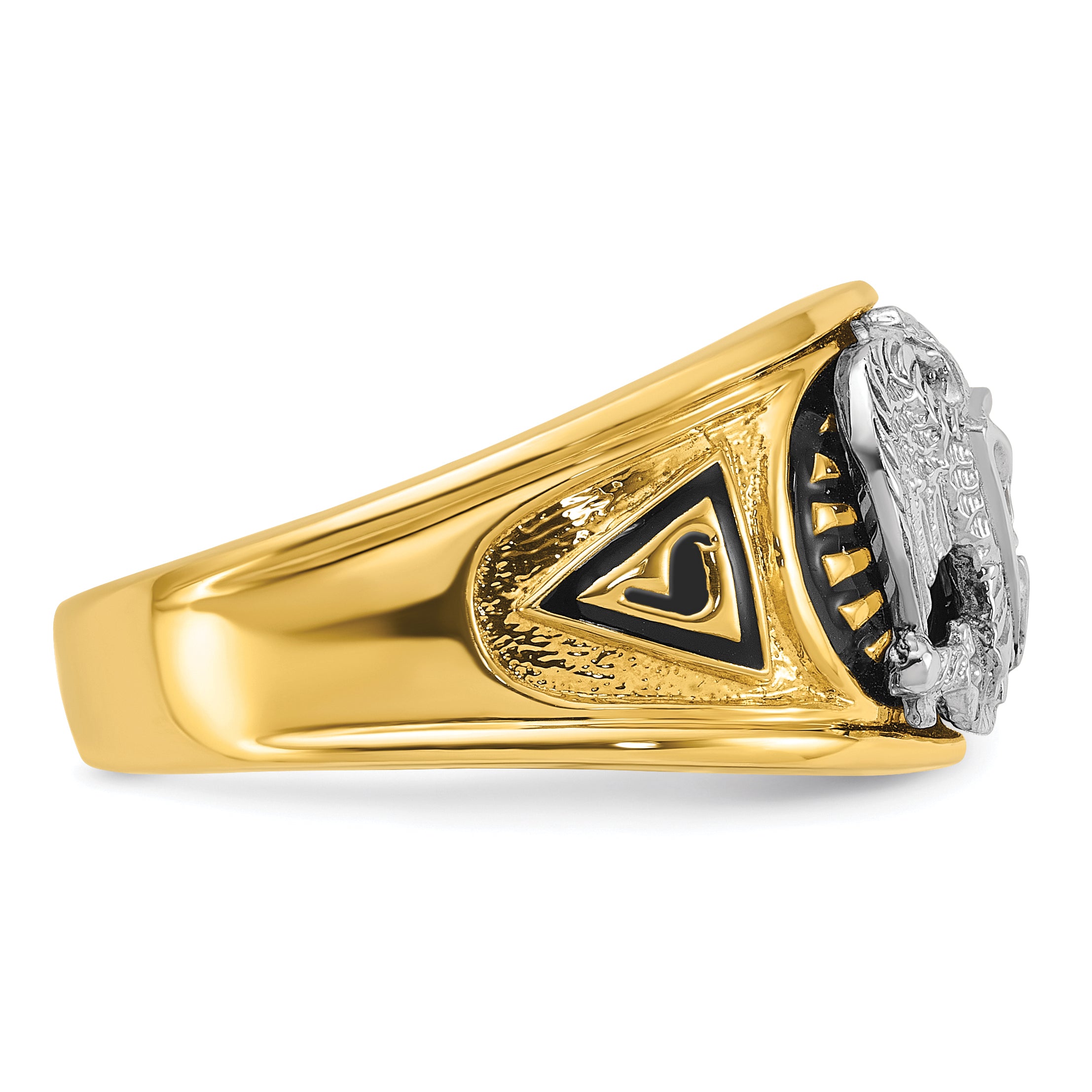 14k Two-tone Men's Polished and Textured 32nd Degree Scottish Rite Masonic Ring Mounting, Mounting Only - Sophia Jewelers