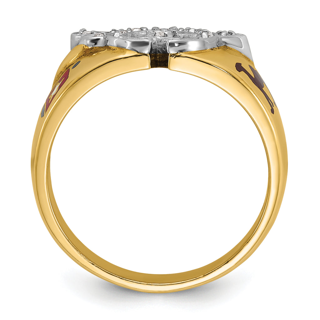 10k Two-tone Men's Polished with Multi-color Enamel and Diamond Masonic Shriner's Ring