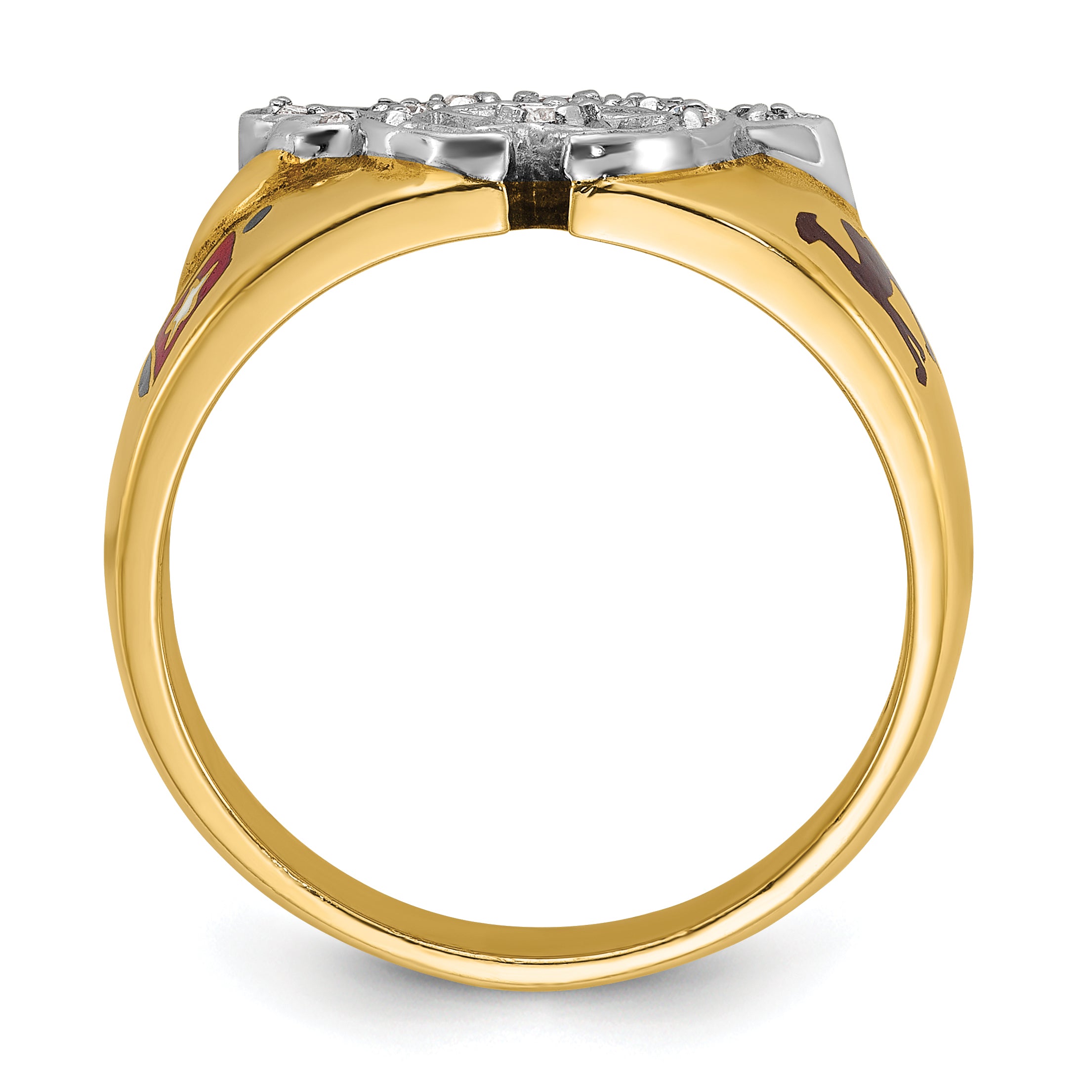 10k Two-tone Men's Polished with Multi-color Enamel and Diamond Masonic Shriner's Ring
