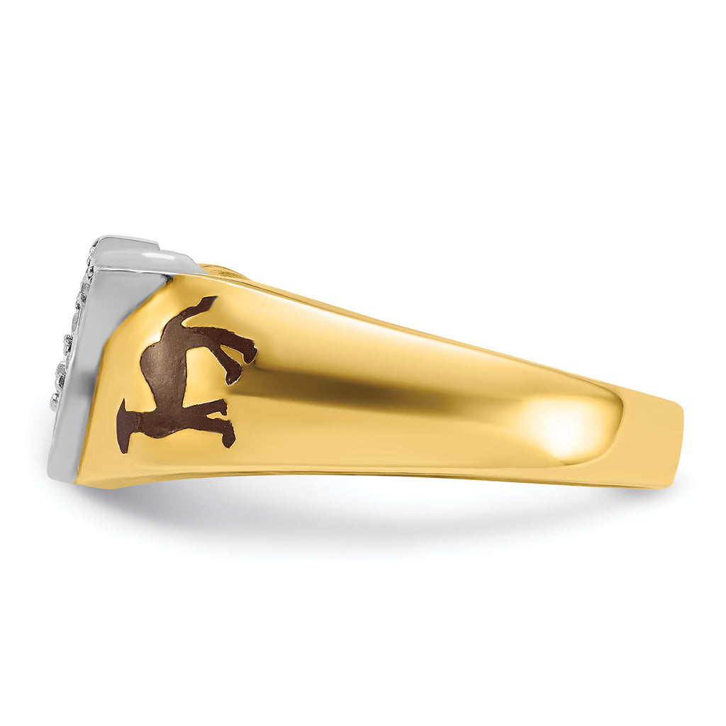 10k Two-tone Men's Polished with Multi-color Enamel and Diamond Masonic Shriner's Ring