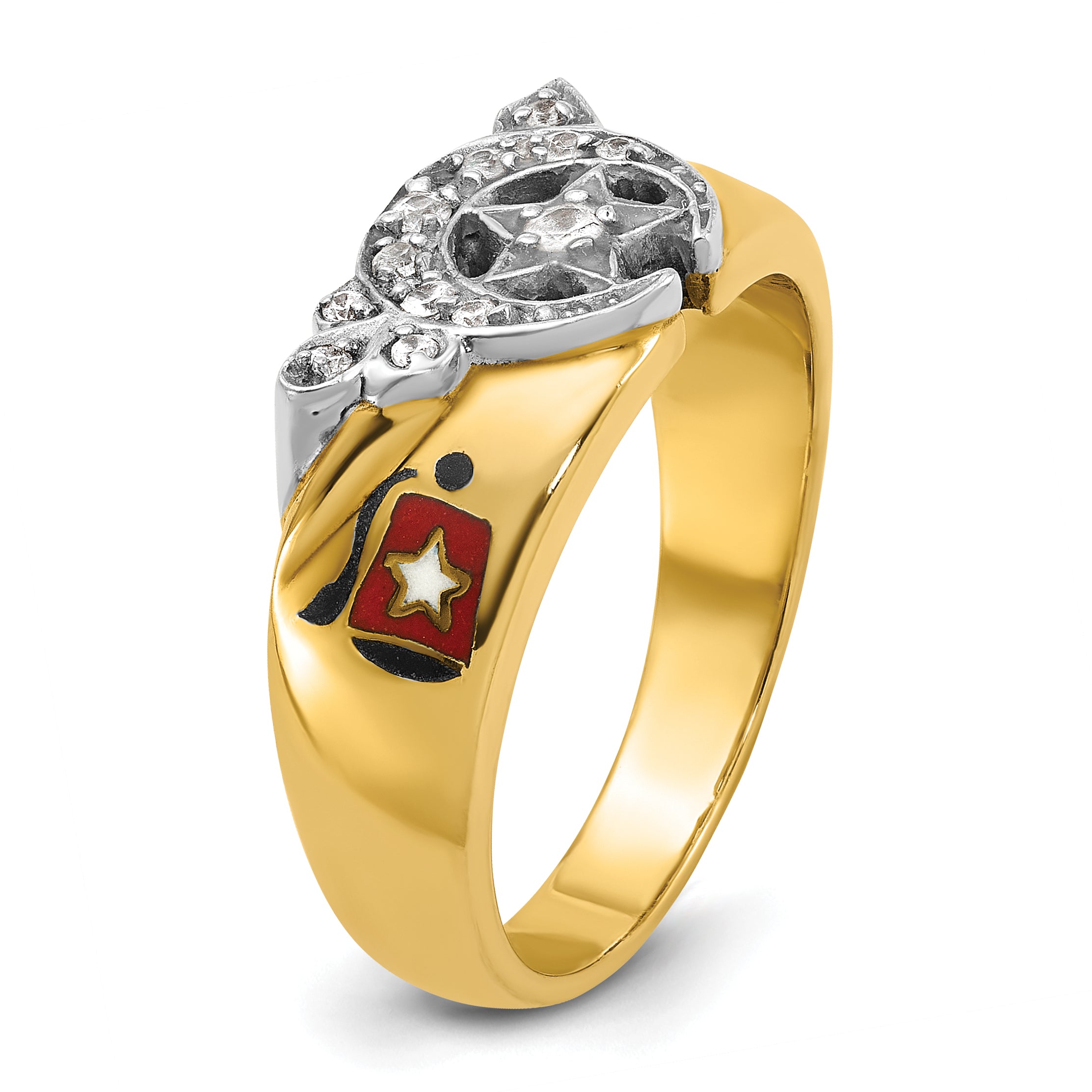10k Two-tone Men's Polished with Multi-color Enamel and Diamond Masonic Shriner's Ring
