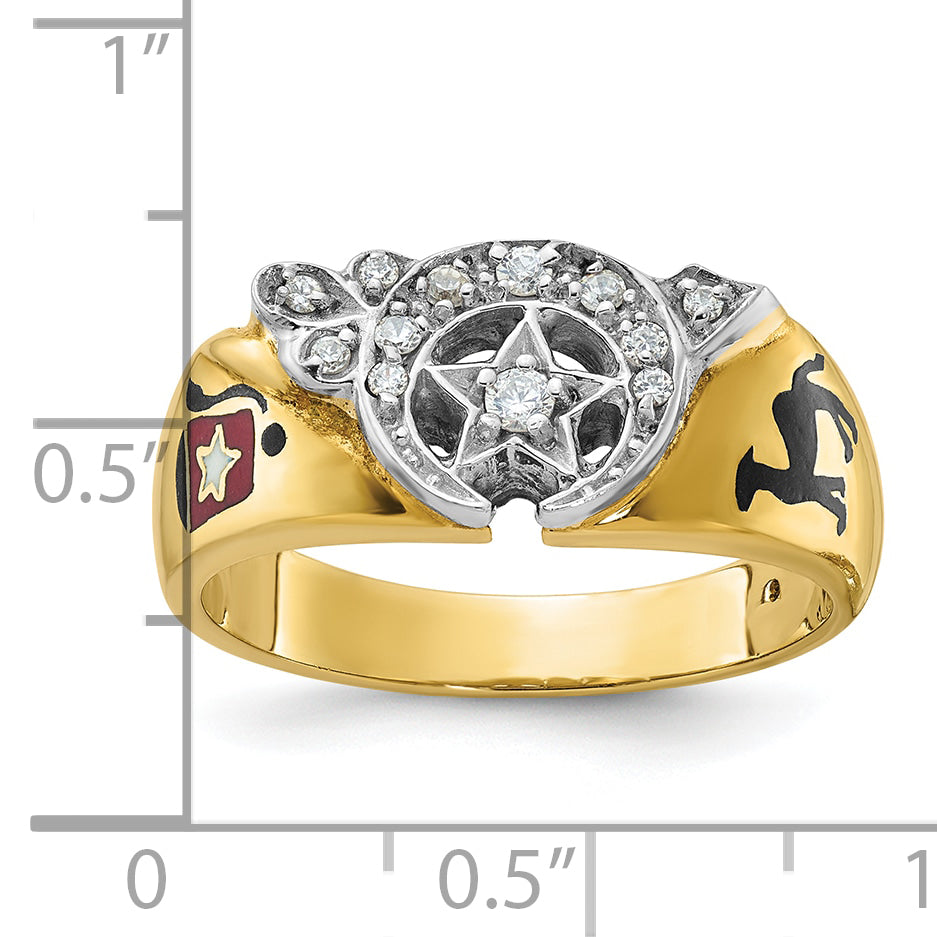 10k Two-tone Men's Polished with Multi-color Enamel and Diamond Masonic Shriner's Ring