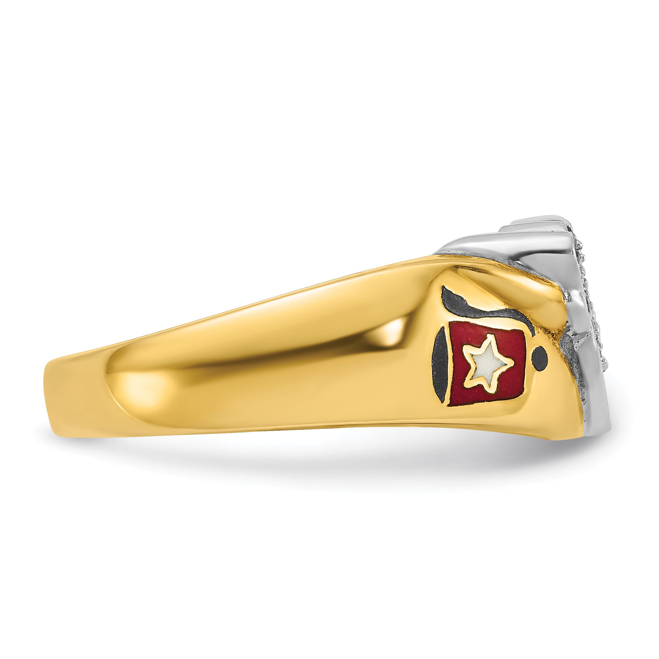 10k Two-tone Men's Polished with Multi-color Enamel and Diamond Masonic Shriner's Ring