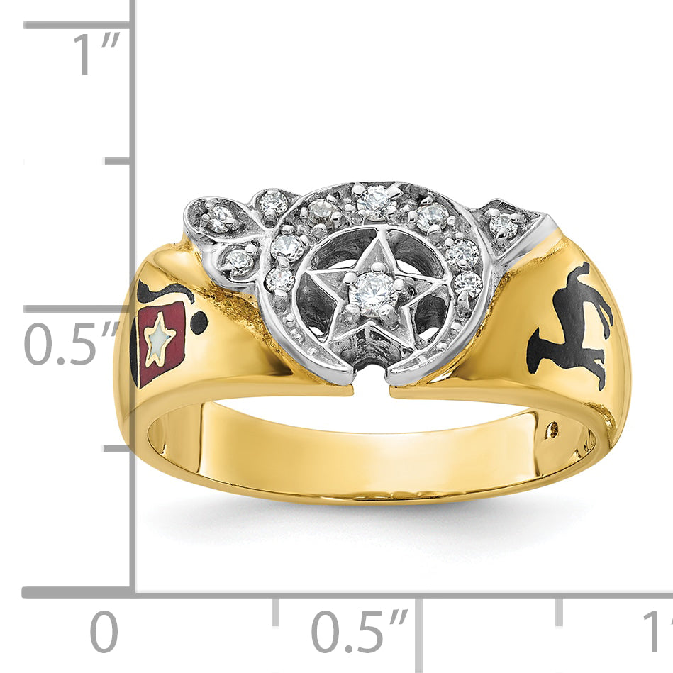 14k Two-tone Men's Polished with Multi-color Enamel and Diamond Masonic Shriner's Ring - Sophia Jewelers