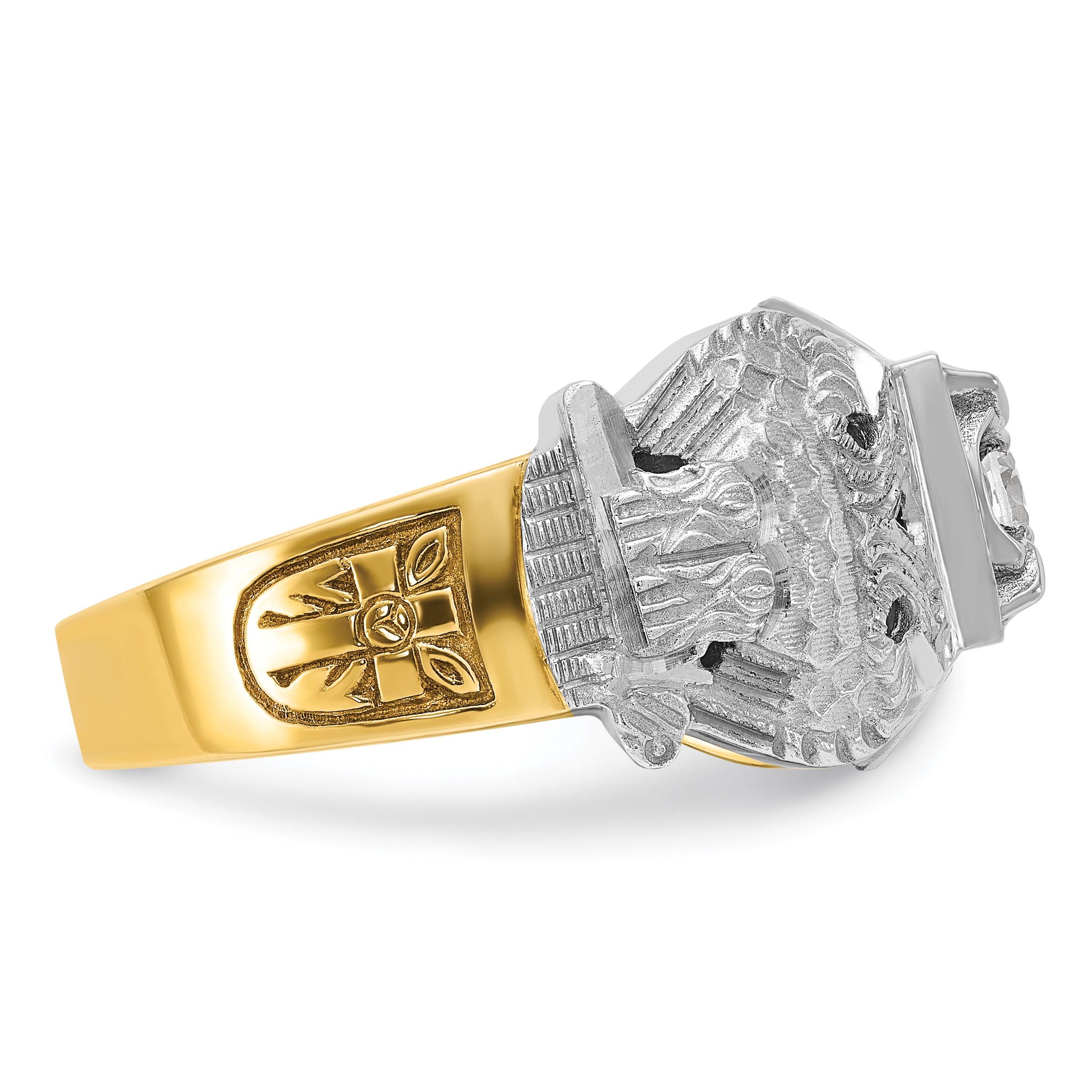 14k Two-tone Men's Polished and Textured Double Eagle Masonic Shriner's Ring Mounting (No Stones Included)