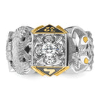 10k Two-tone Men's Polished and Textured with Multi-color Enamel and Diamond Double Eagle Masonic Shriner's Ring