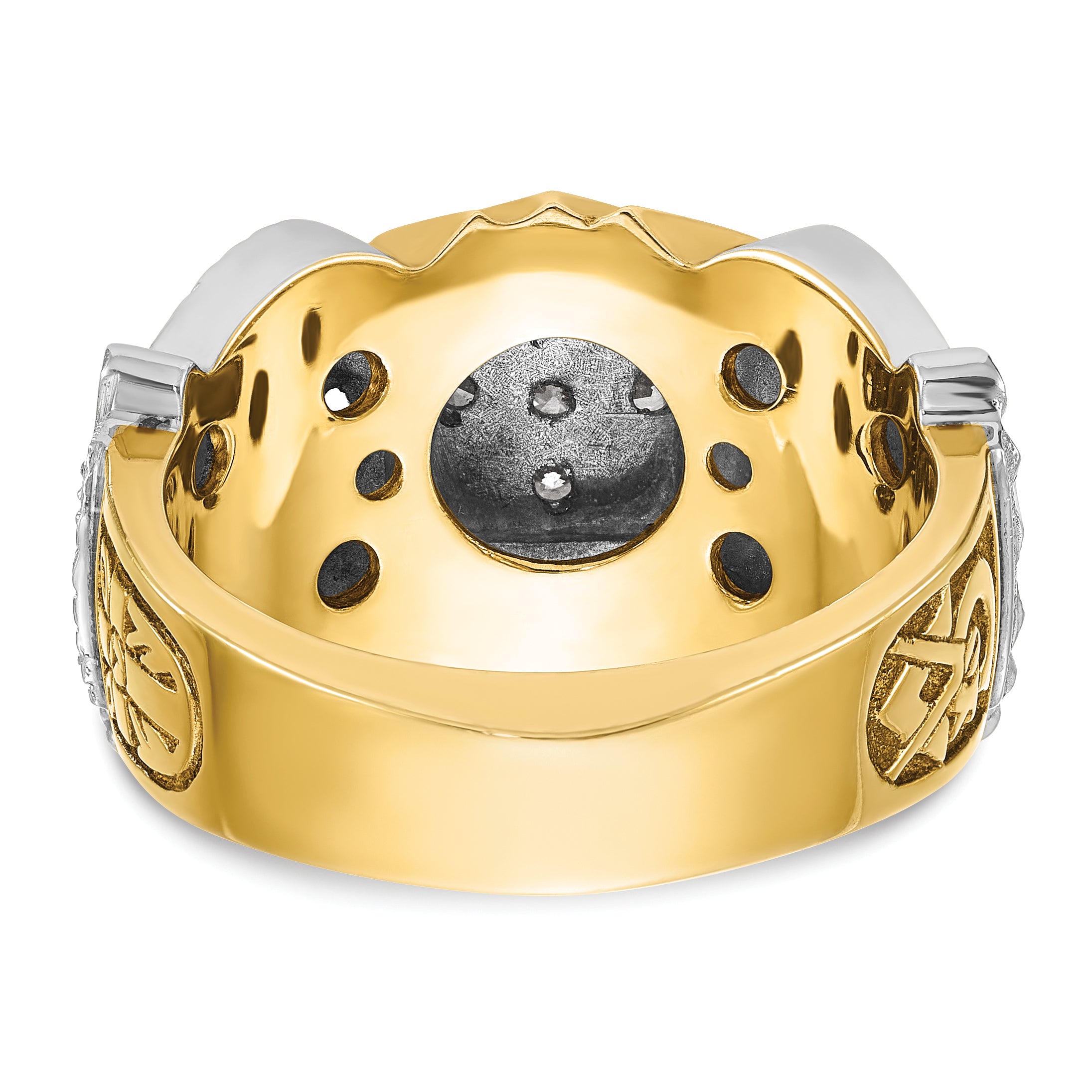 10k Two-tone Men's Polished and Textured with Multi-color Enamel and Diamond Double Eagle Masonic Shriner's Ring