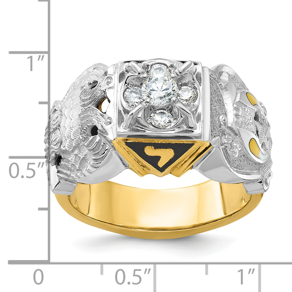 10k Two-tone Men's Polished and Textured with Multi-color Enamel and Diamond Double Eagle Masonic Shriner's Ring