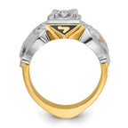 14k Two-tone Men's Polished and Textured with Multi-color Enamel and Diamond Double Eagle Masonic Shriner's Ring