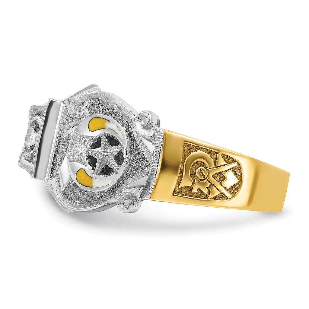 14k Two-tone Men's Polished and Textured with Multi-color Enamel and Diamond Double Eagle Masonic Shriner's Ring