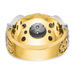 14k Two-tone Men's Polished and Textured with Multi-color Enamel and Diamond Double Eagle Masonic Shriner's Ring