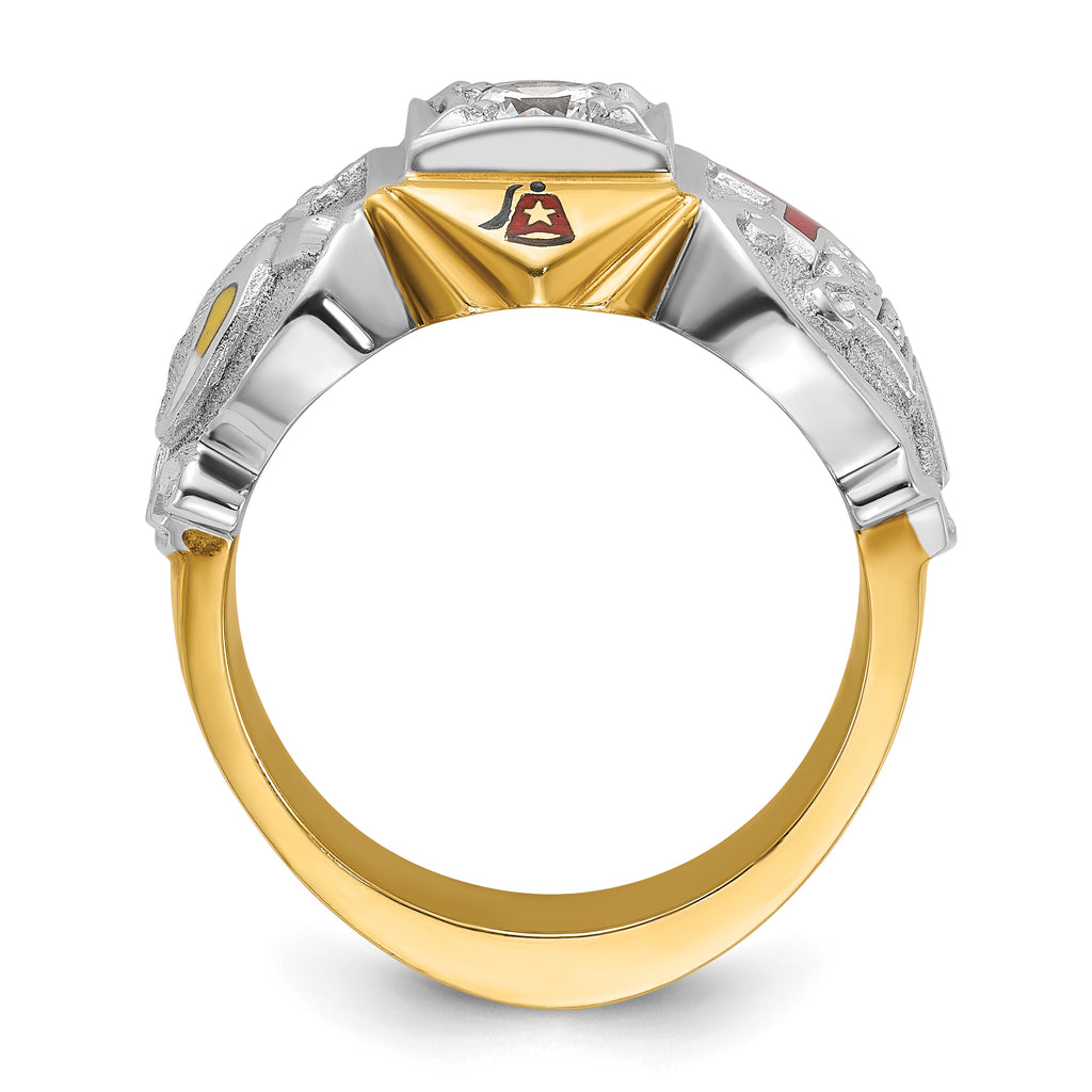 10k Two-tone Men's Polished and Textured with Multi-color Enamel and Diamond Knights Templar Masonic Shriner's Ring