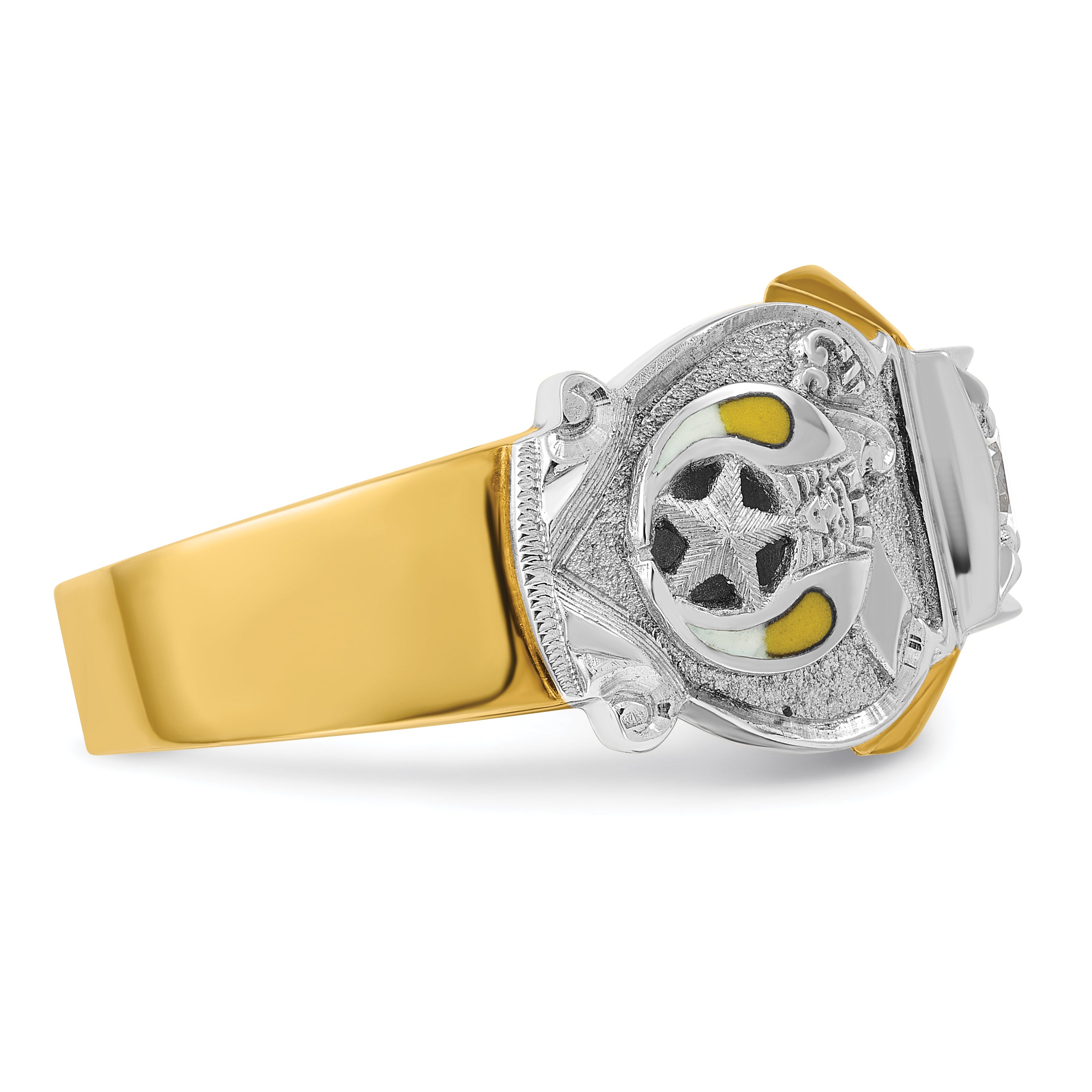 10k Two-tone Men's Polished and Textured with Multi-color Enamel and Diamond Knights Templar Masonic Shriner's Ring