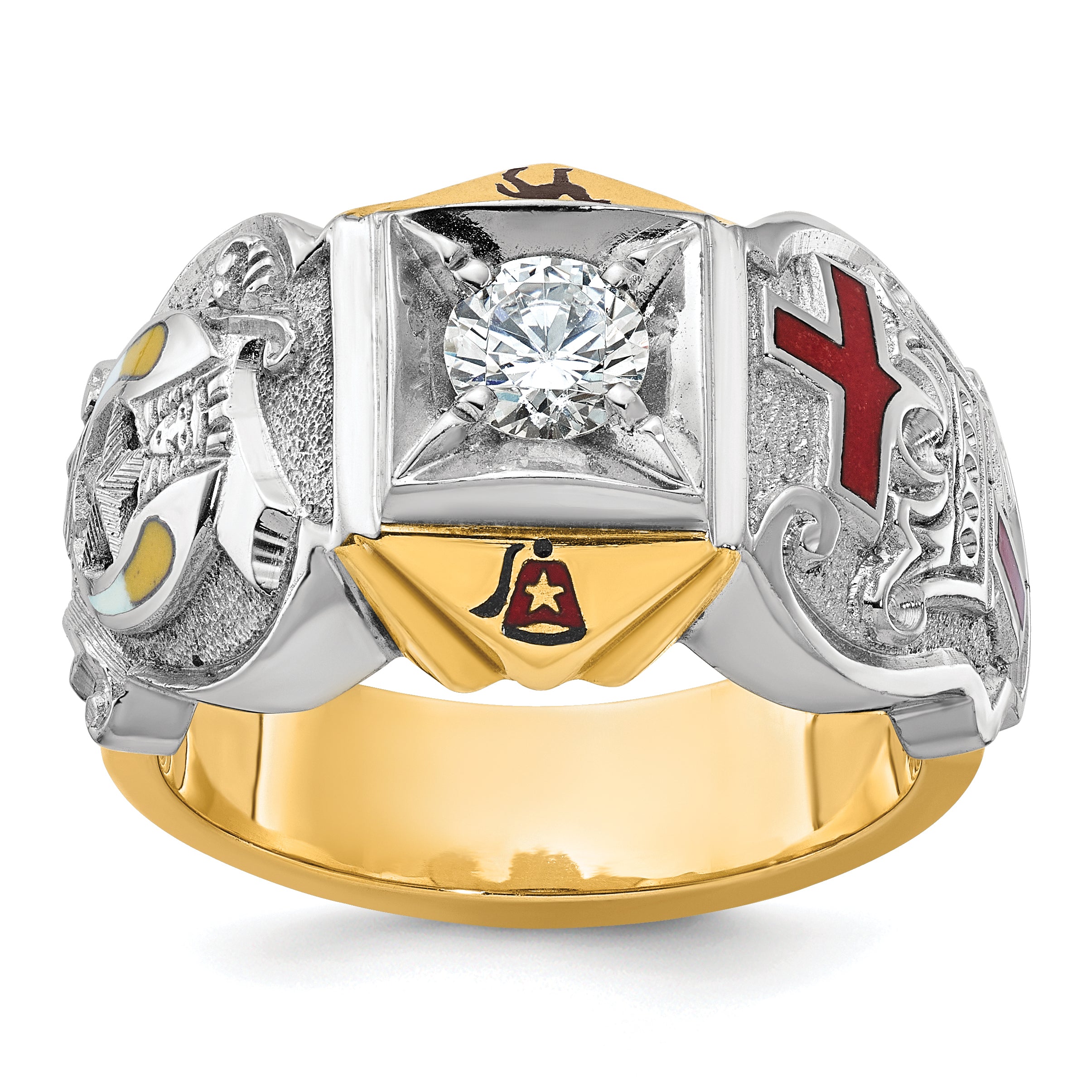 14k Two-tone Men's Polished and Textured with Multi-color Enamel and Diamond Knights Templar Masonic - Sophia Jewelers