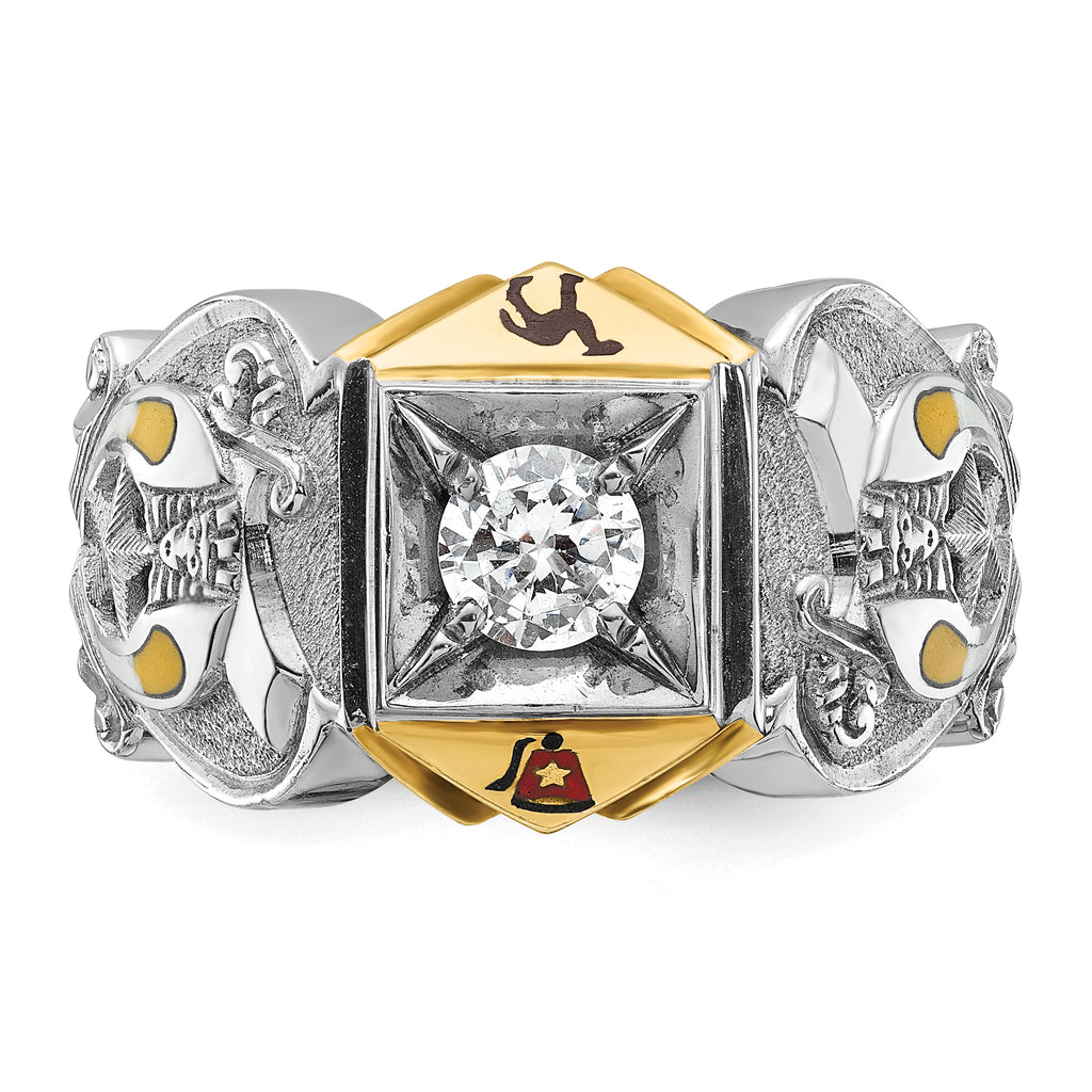 14k Two-tone Men's Polished and Textured Masonic Shriner's Ring Mounting, Mounting Only - Sophia Jewelers