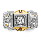 14k Two-tone Men's Polished and Textured with Multi-color Enamel and Diamond Masonic Shriner's Ring - Sophia Jewelers