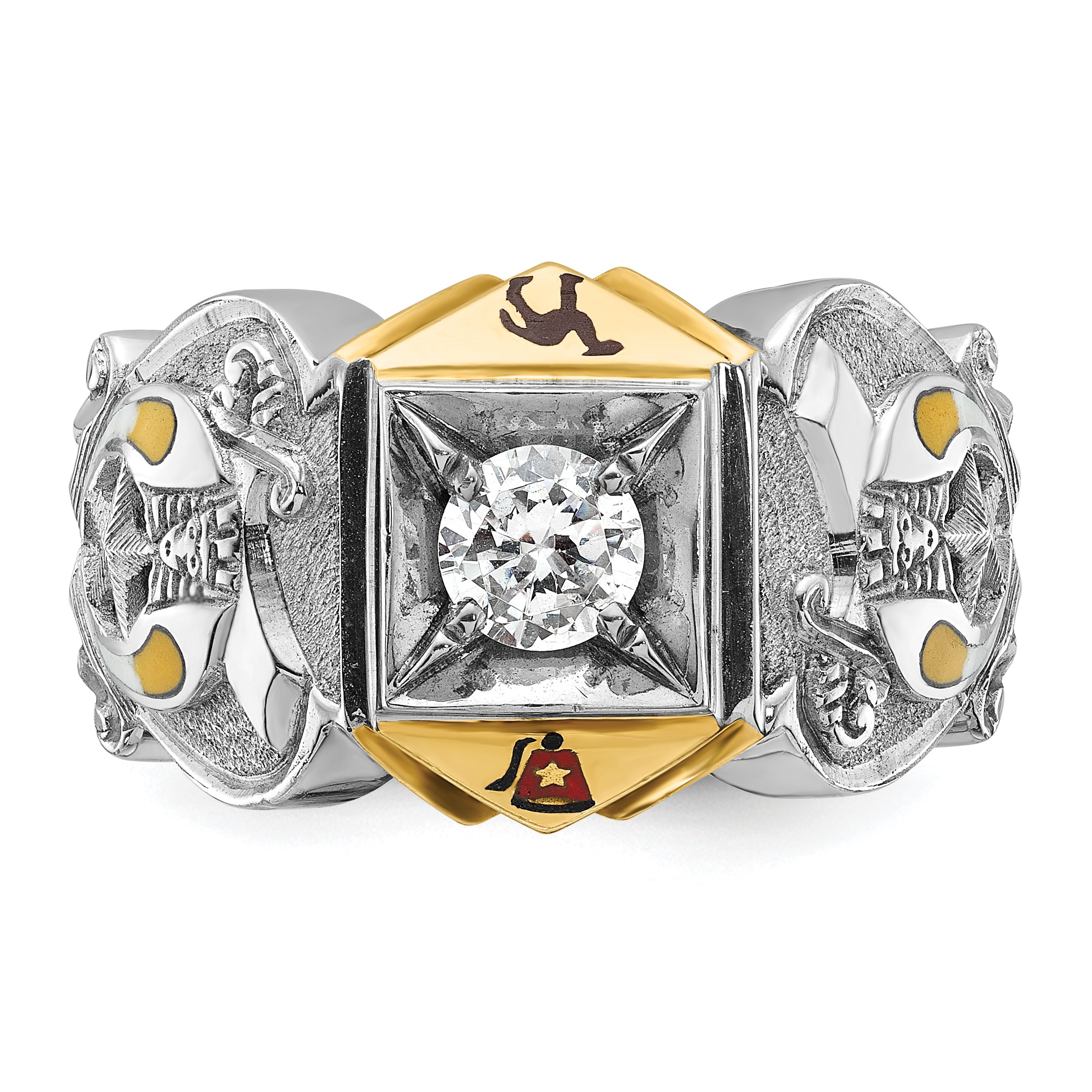 14k Two-tone Men's Polished and Textured with Multi-color Enamel and Diamond Masonic Shriner's Ring - Sophia Jewelers