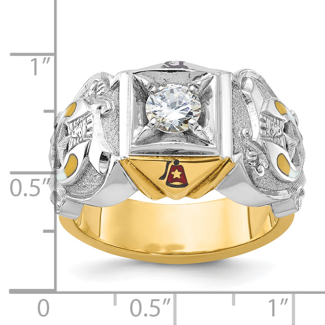 14k Two-tone Men's Polished and Textured Masonic Shriner's Ring Mounting, Mounting Only - Sophia Jewelers