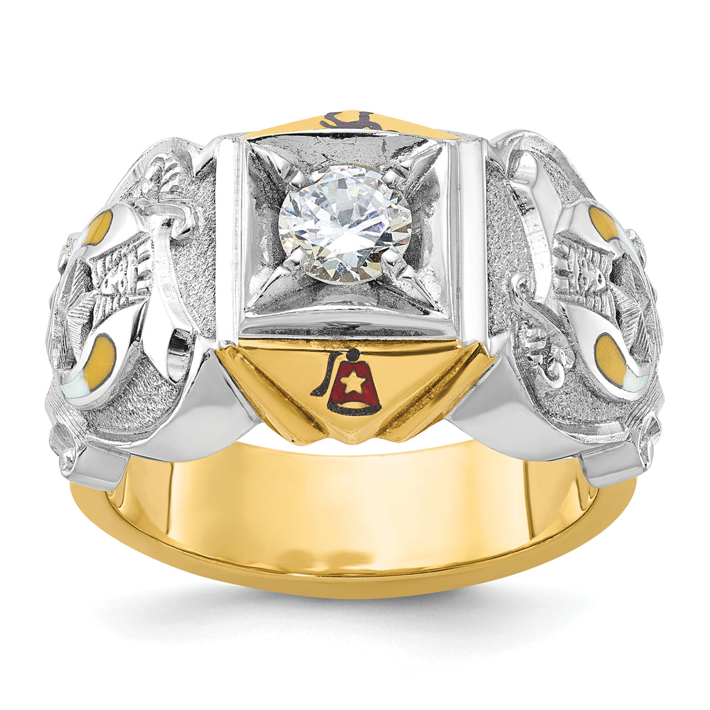 14k Two-tone Men's Polished and Textured Masonic Shriner's Ring Mounting, Mounting Only - Sophia Jewelers