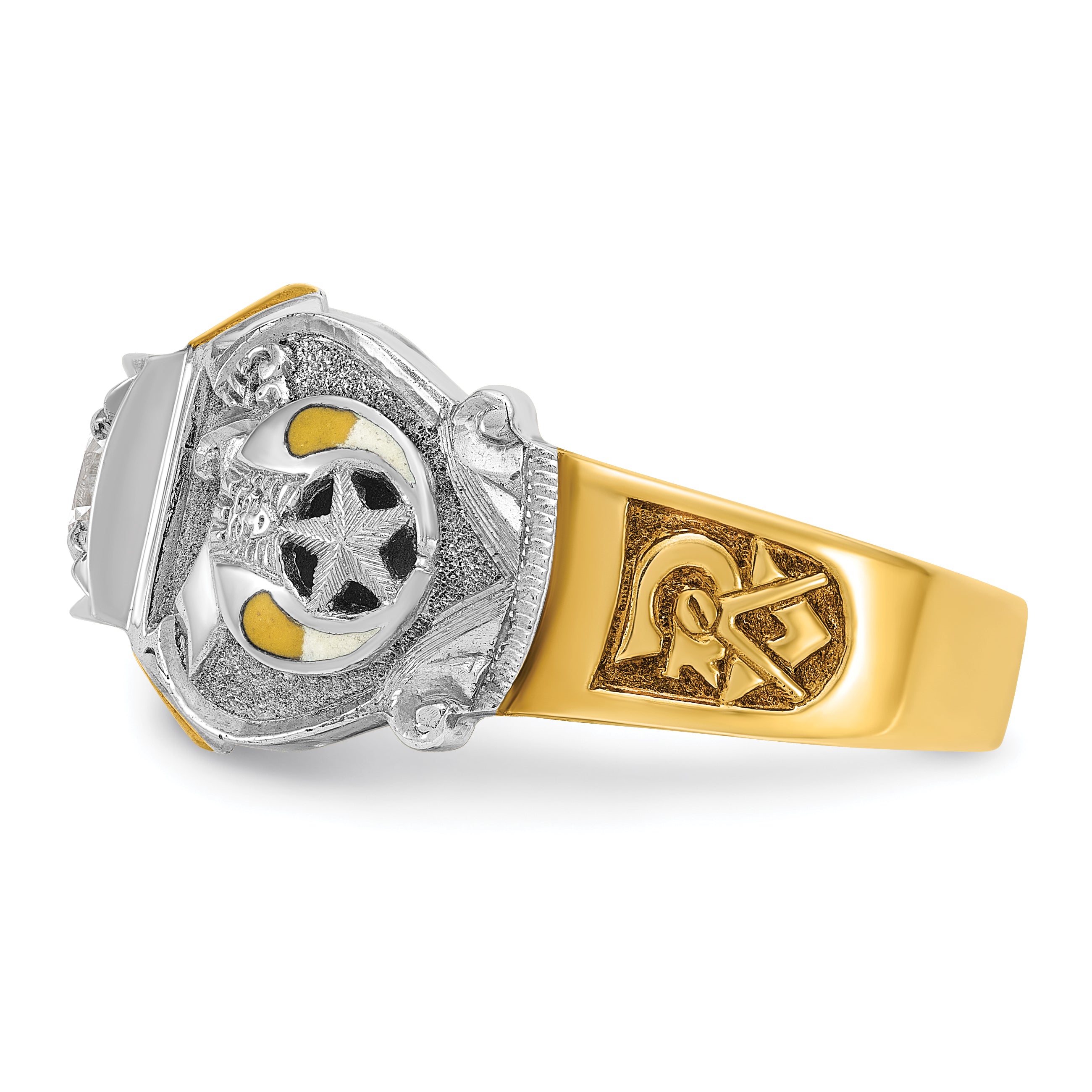 14k Two-tone Men's Polished and Textured Double Eagle Masonic Shriner's Ring Mounting, Mounting Only - Sophia Jewelers