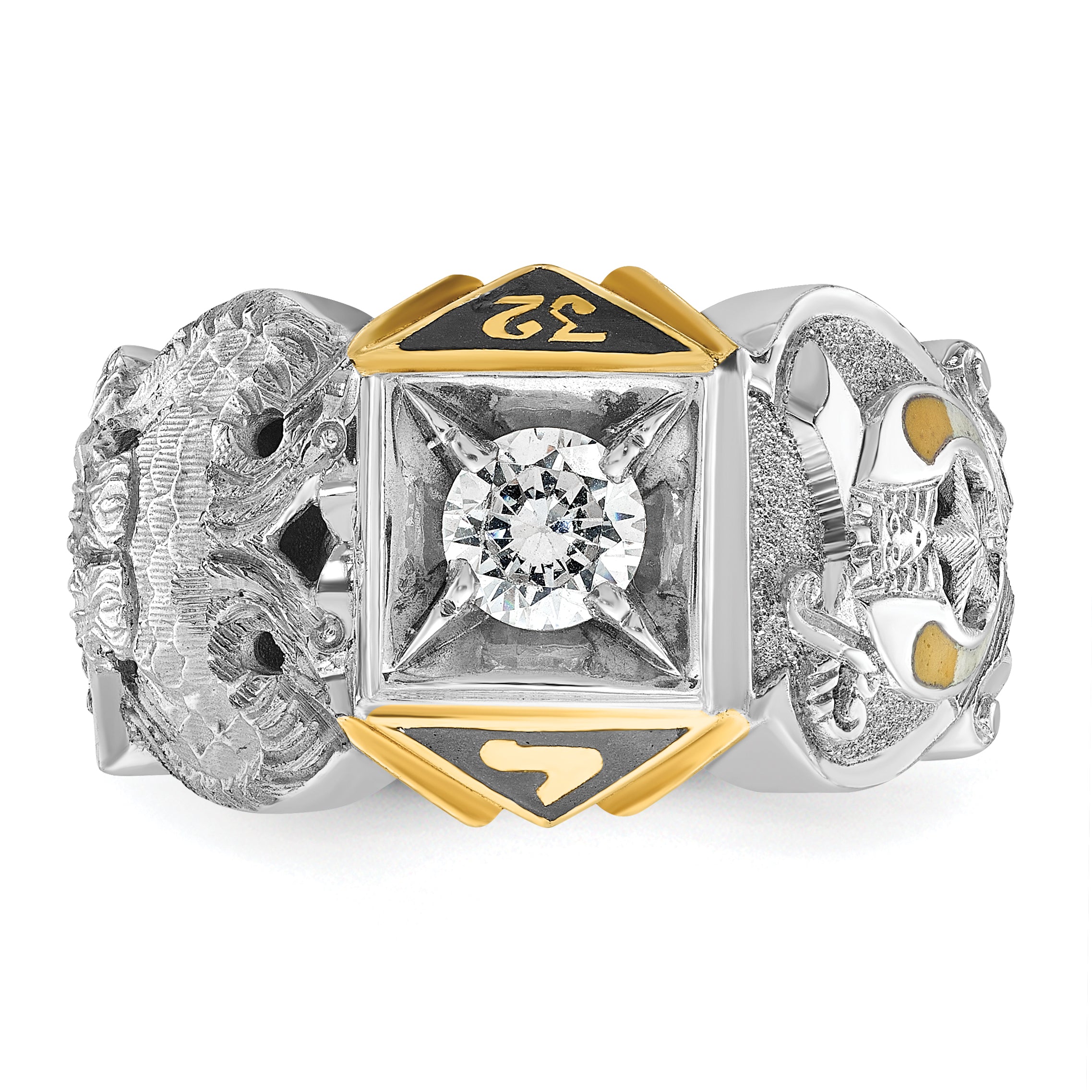14k Two-tone Men's Polished and Textured Double Eagle Masonic Shriner's Ring Mounting, Mounting Only - Sophia Jewelers