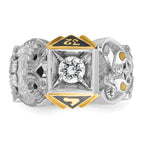 14k Two-tone Men's Polished and Textured with Black Enamel and Diamond Double Eagle Masonic Shriner' - Sophia Jewelers