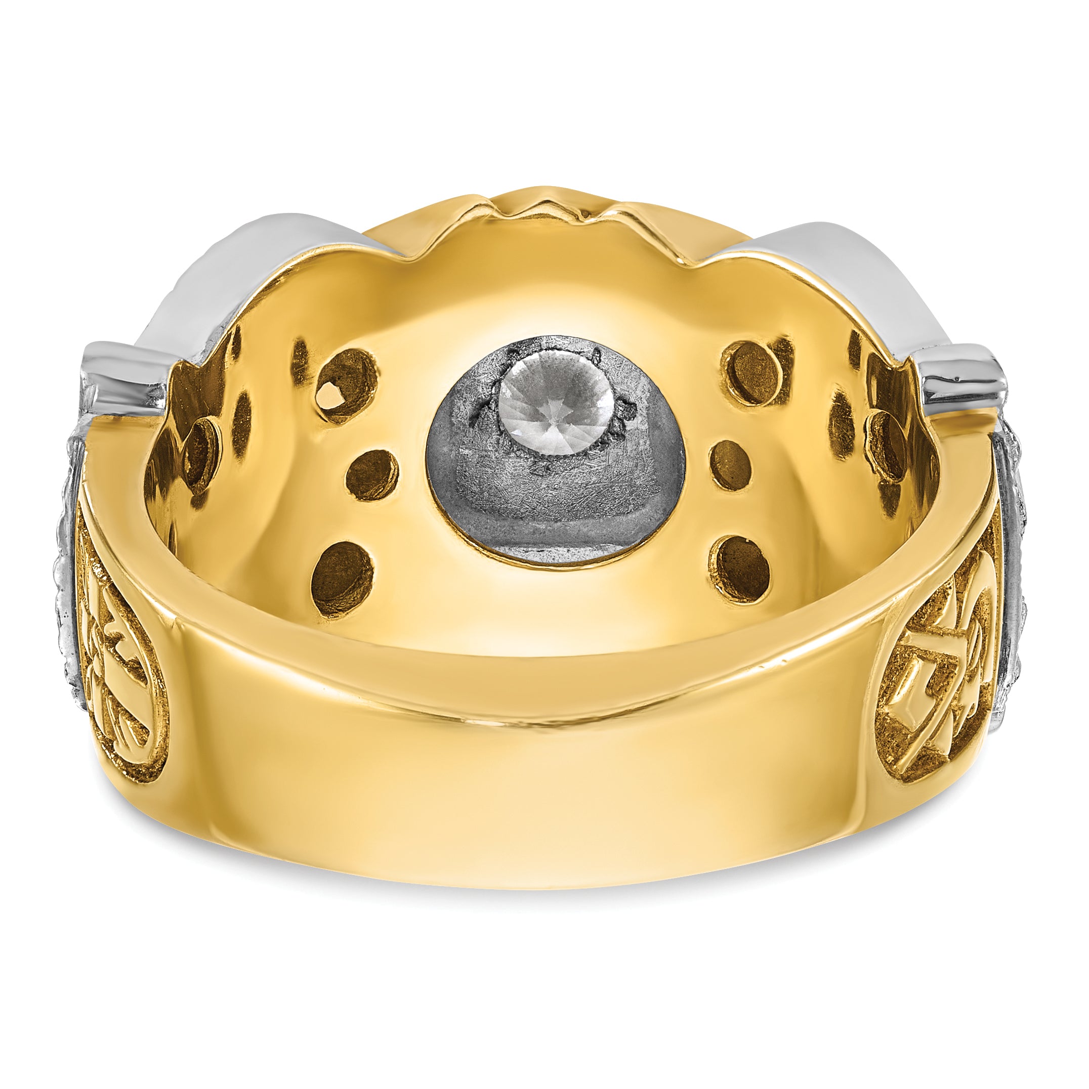 14k Two-tone Men's Polished and Textured Double Eagle Masonic Shriner's Ring Mounting, Mounting Only - Sophia Jewelers