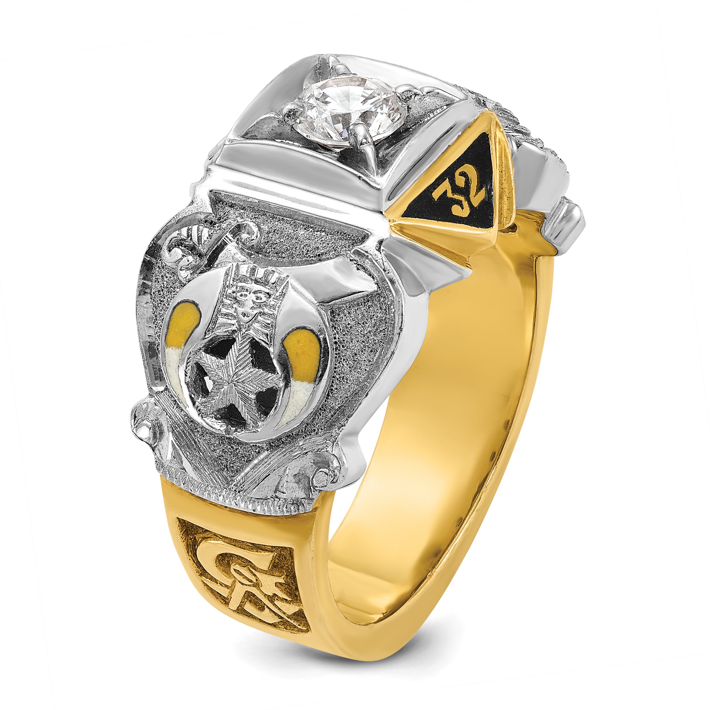 14k Two-tone Men's Polished and Textured Double Eagle Masonic Shriner's Ring Mounting, Mounting Only - Sophia Jewelers