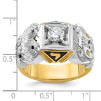 14k Two-tone Men's Polished and Textured with Black Enamel and Diamond Double Eagle Masonic Shriner' - Sophia Jewelers