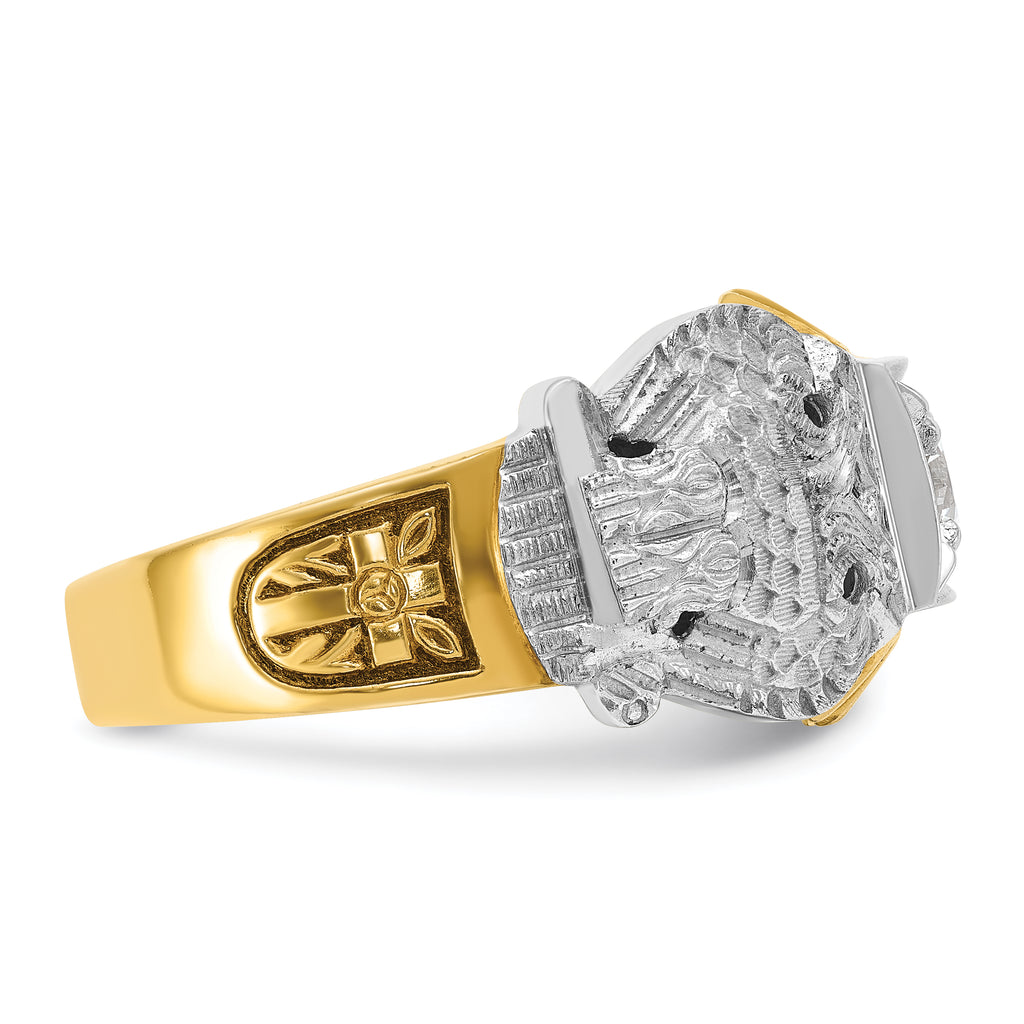 14k Two-tone Men's Polished and Textured with Black Enamel and Diamond Double Eagle Masonic Shriner' - Sophia Jewelers