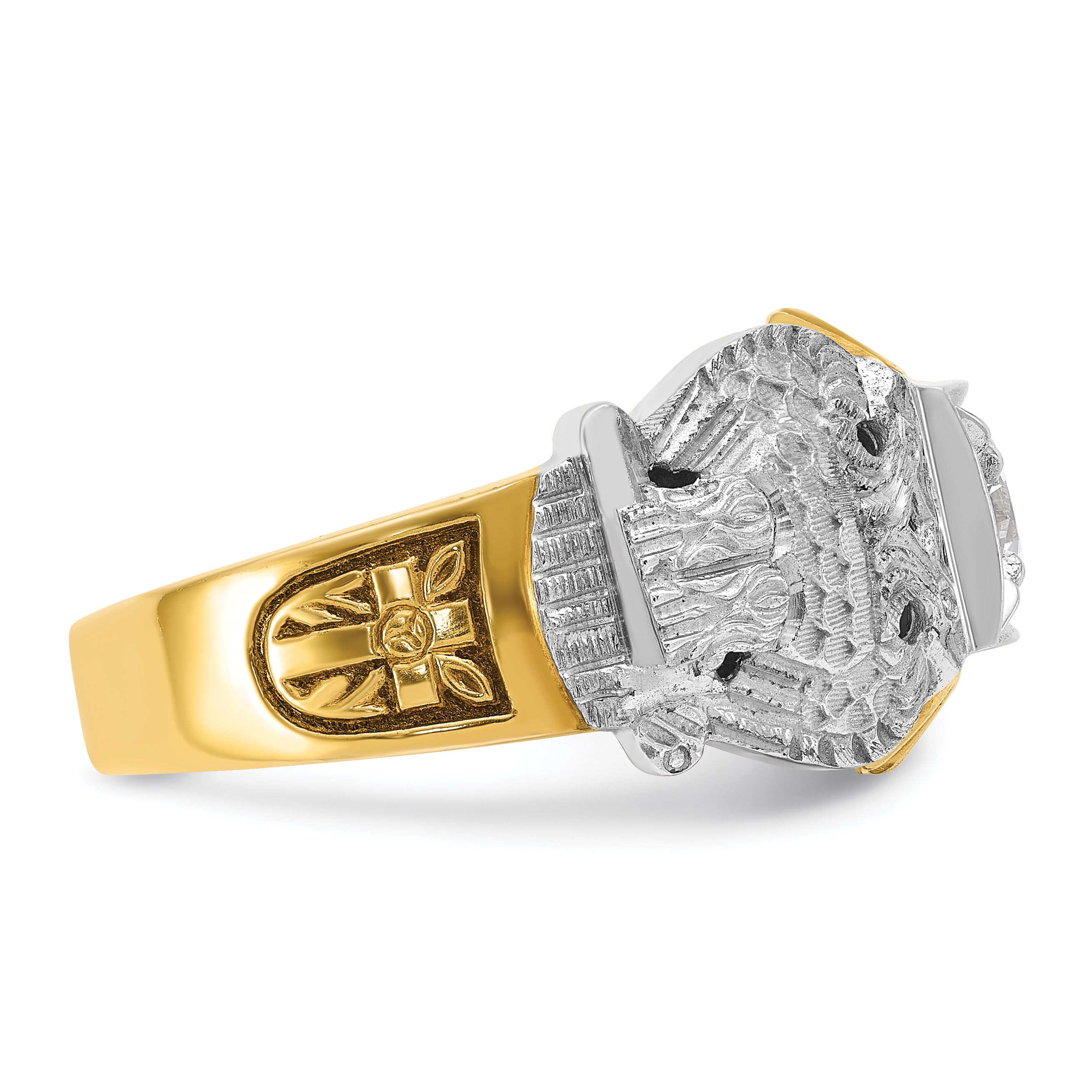 14k Two-tone Men's Polished and Textured with Black Enamel and Diamond Double Eagle Masonic Shriner' - Sophia Jewelers