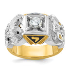 14k Two-tone Men's Polished and Textured with Black Enamel and Diamond Double Eagle Masonic Shriner' - Sophia Jewelers