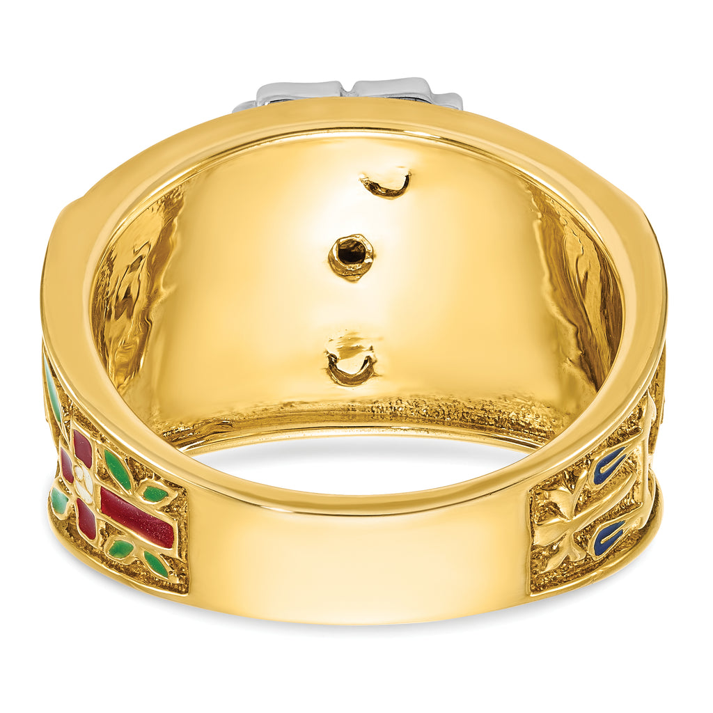 14k Two-tone Men's Polished and Textured with Multi-color Enamel and Diamond 32nd Degree Scottish Ri - Sophia Jewelers