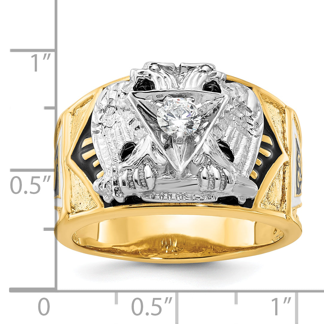 14k Two-tone Men's Polished and Textured with Multi-color Enamel and Diamond 32nd Degree Scottish Ri - Sophia Jewelers
