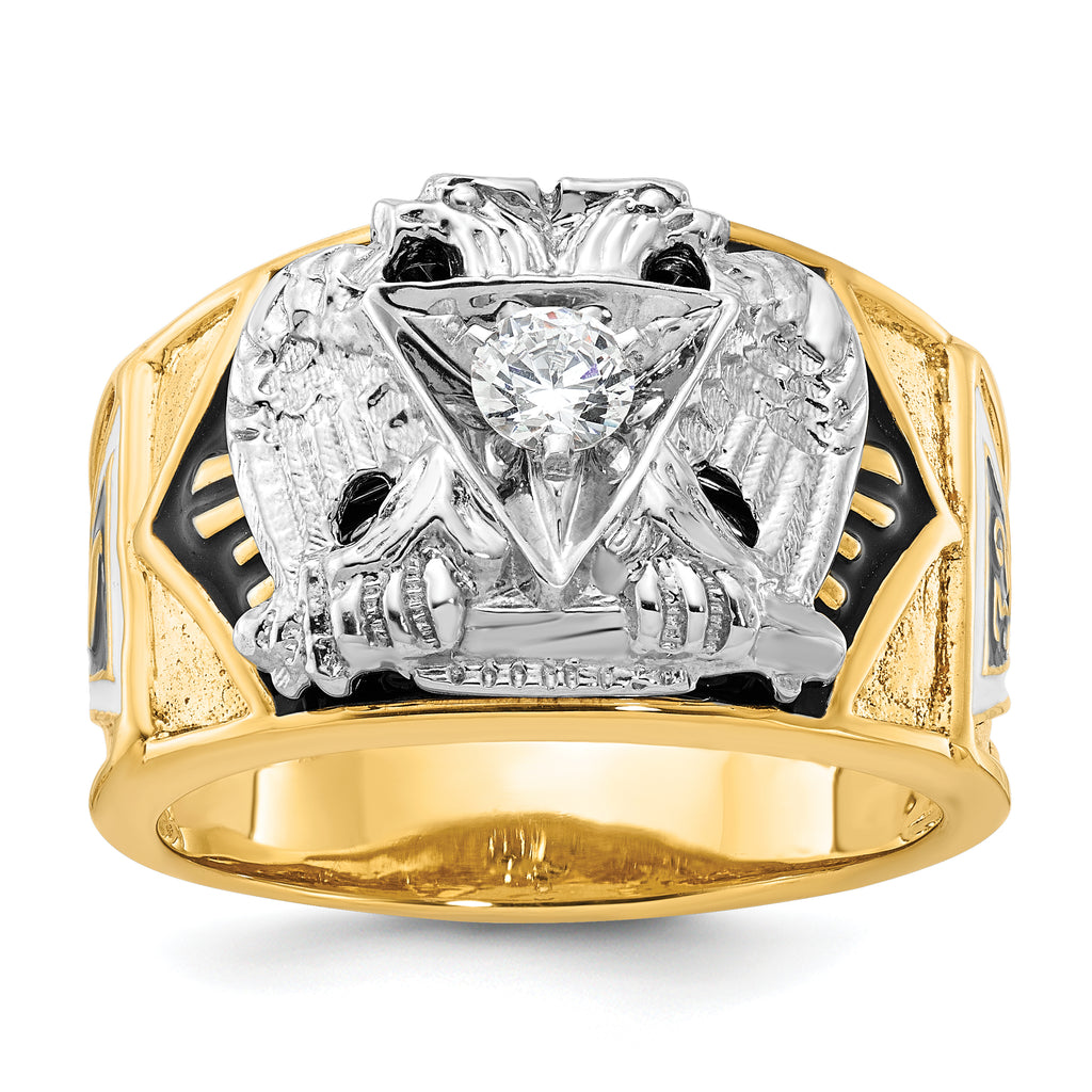 14k Two-tone Men's Polished and Textured with Multi-color Enamel and Diamond 32nd Degree Scottish Ri - Sophia Jewelers