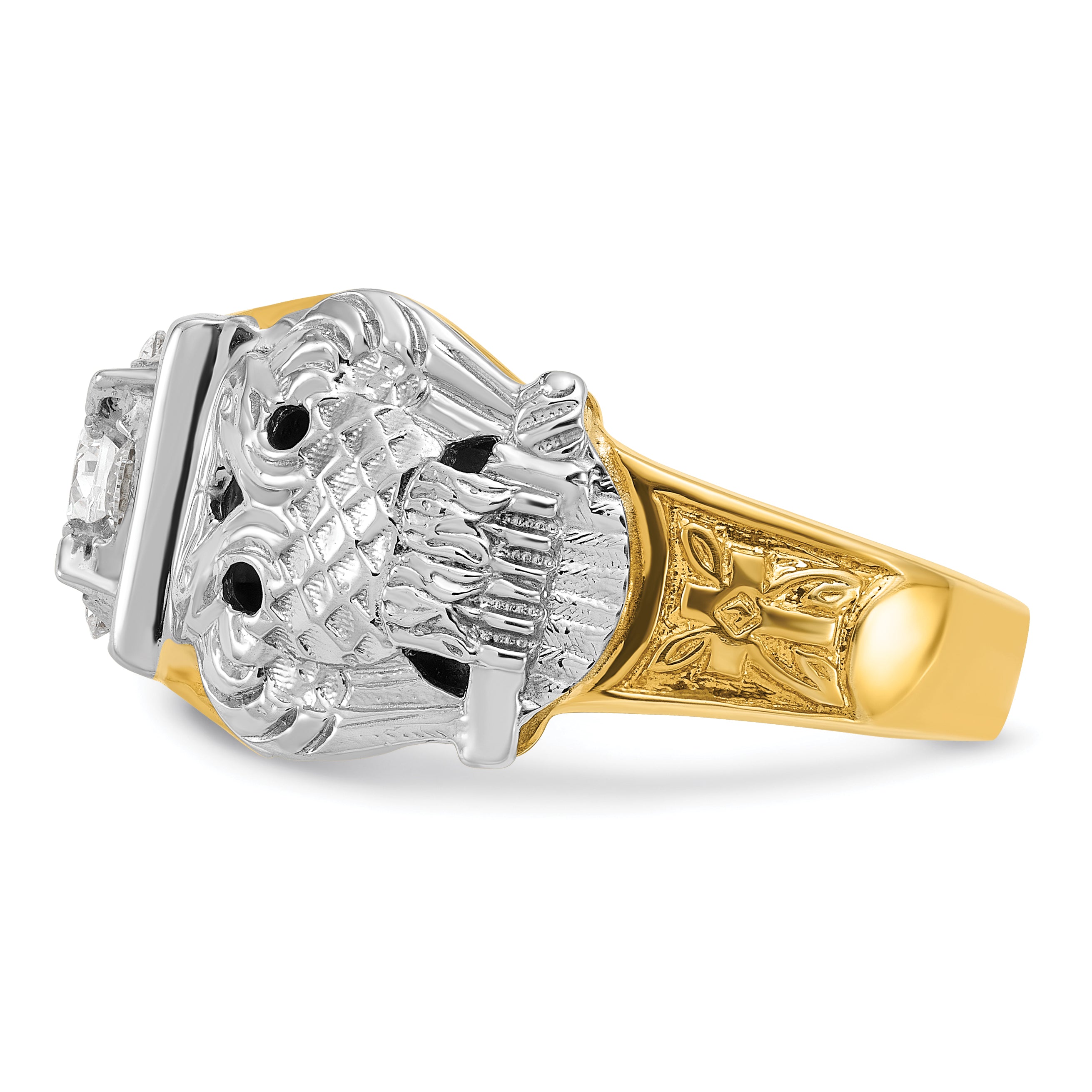 14k Two-tone Men's Polished and Textured Double Eagle Masonic Shriner's Ring Mounting (No Stones Included)