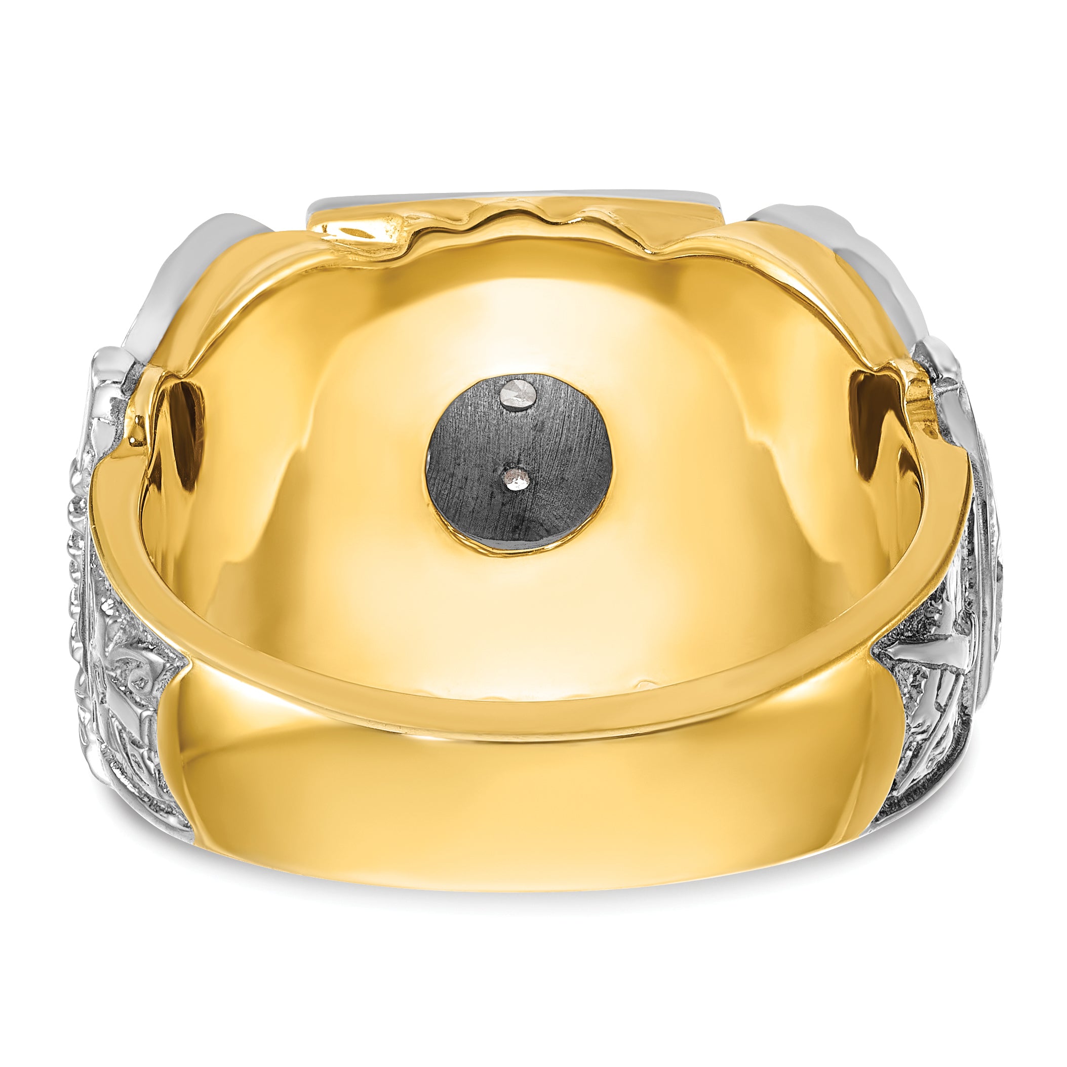 14k Two-tone Men's Polished and Textured with Black Enamel and Diamond Double Eagle Masonic Shriner's Ring