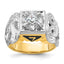 14k Two-tone Men's Polished and Textured with Black Enamel and Diamond Double Eagle Masonic Shriner's Ring