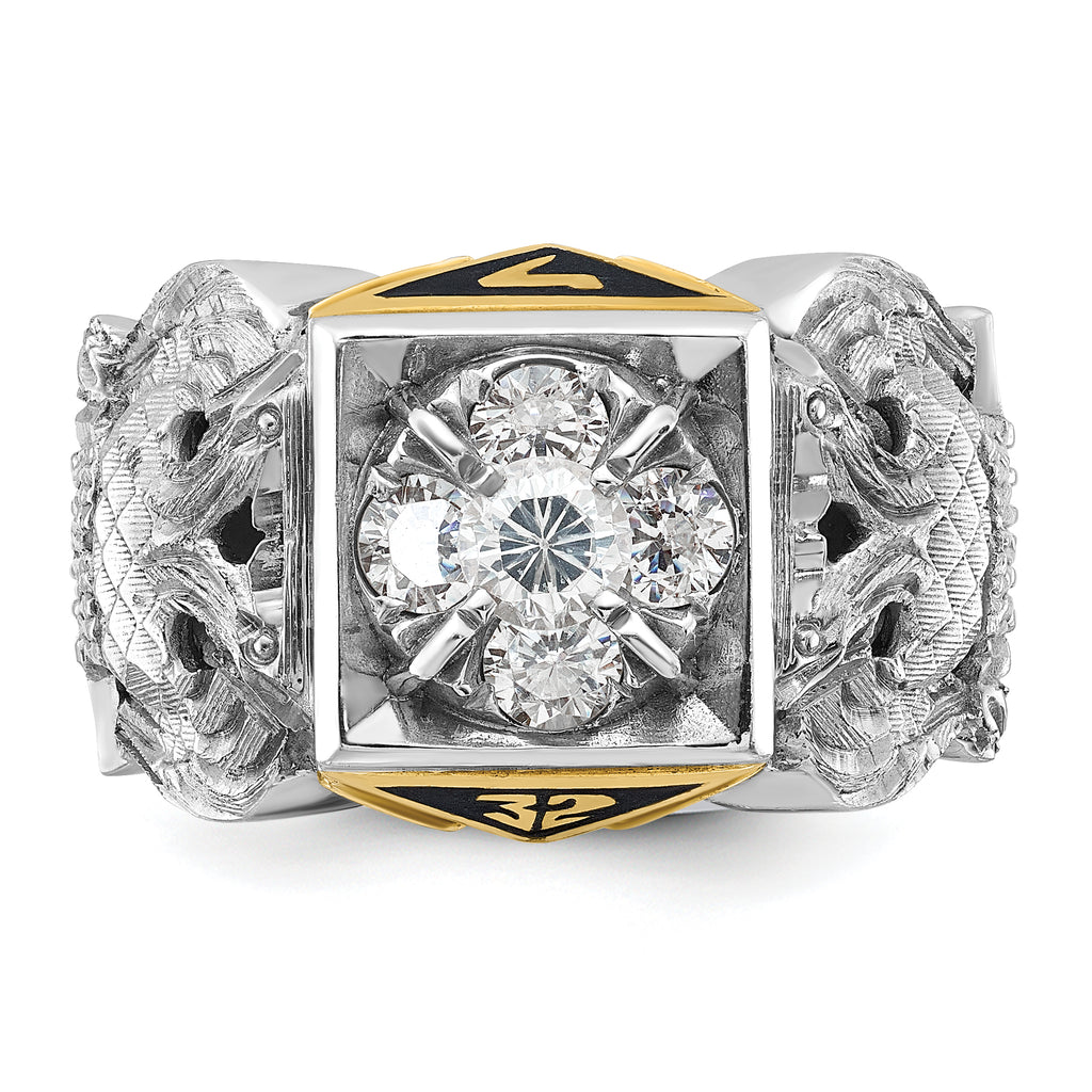 14k Two-tone Men's Polished and Textured 32nd Degree Scottish Rite Masonic Ring Mounting, Mounting Only - Sophia Jewelers