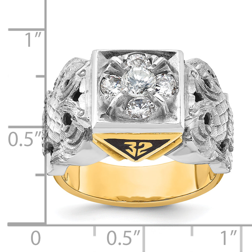 14k Two-tone Men's Polished and Textured 32nd Degree Scottish Rite Masonic Ring Mounting, Mounting Only - Sophia Jewelers